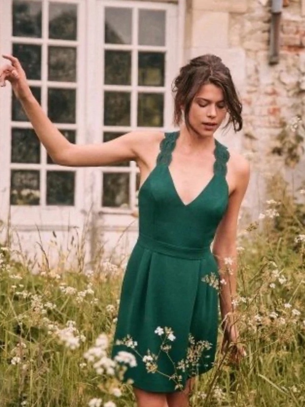 Sezane • Ombeline Dress emerald green mini criss cross lace strap open back - Picture 3 of 14